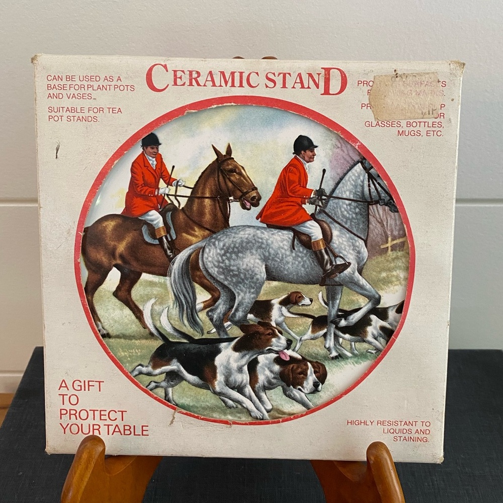The Fox Hunt Ceramic Trivet Vintage Equestrian Themed Horses Dogs Heritage